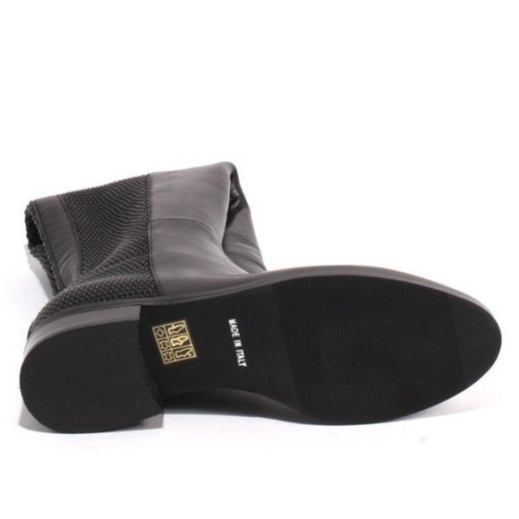 ITALIAN Black Leather Stretch Zip Knee High Boots - Picture 8 of 8